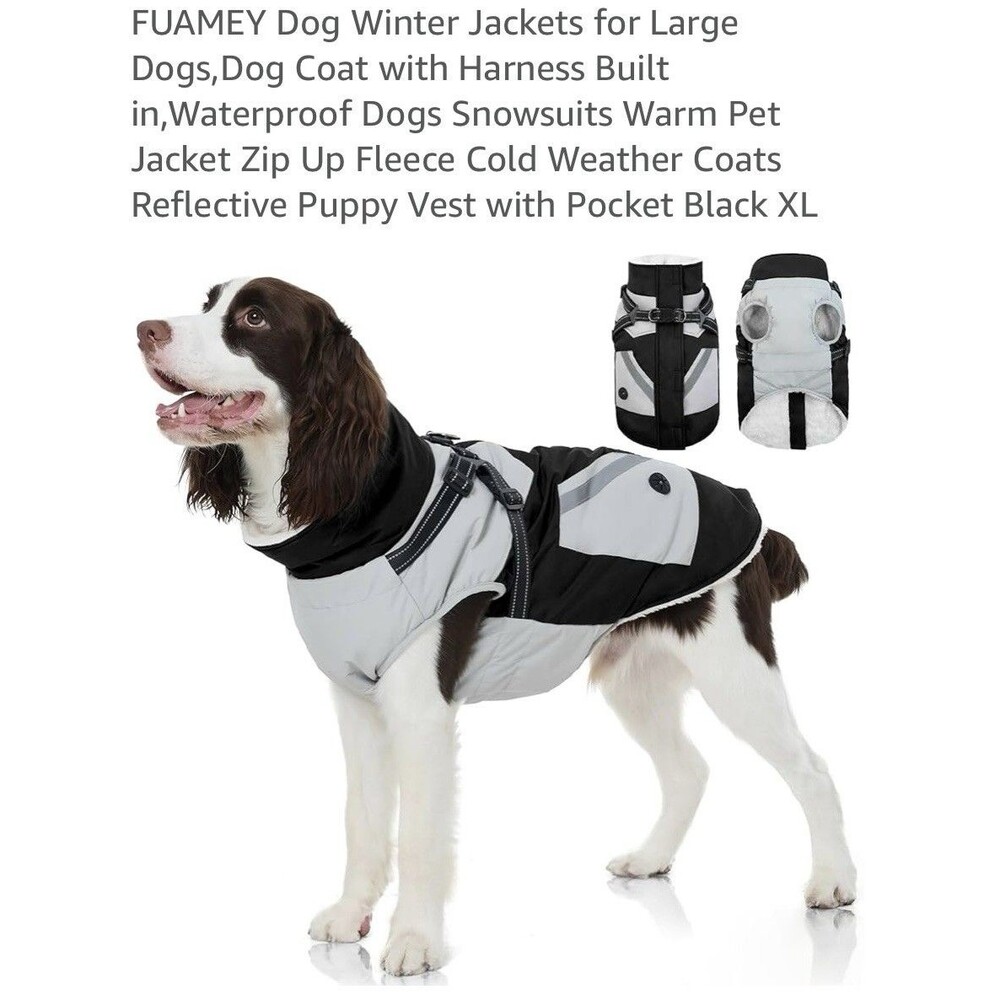 Fuamey Dog Coat Size XL-Black/Gray Waterproof Jacket (MSRP $44.99)